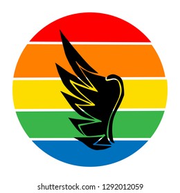 Rainbow Circle with Wings. Flat Line Icon, Sign, Symbol Isolated Background. Graphic Design Abstract Art, Elements, Vector Illustration EPS 10