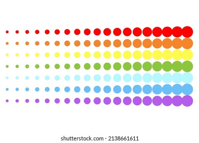 Rainbow circles, gradient halftone on the white background. Vector illustration.