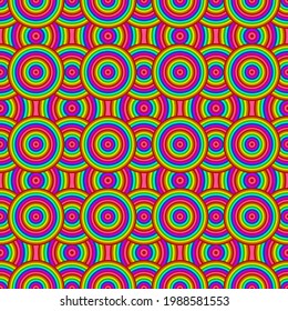 Rainbow circles ornament. Vector seamless rainbow circles pattern.