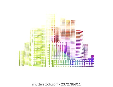 Rainbow City. Abstract object. Vector illustration