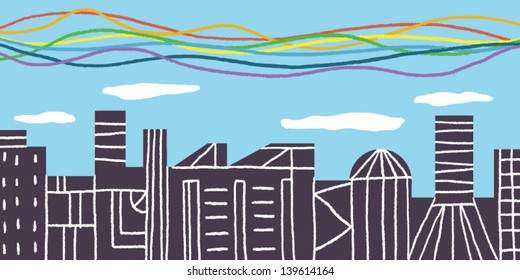 rainbow city vector illustration