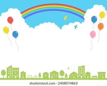 Rainbow cityscape frame background illustration