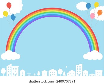 Rainbow cityscape frame background illustration