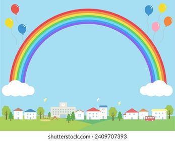 Ilustración de fondo del marco de paisaje urbano arco iris