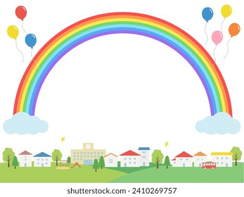 Ilustración de fondo del marco de paisaje urbano arco iris