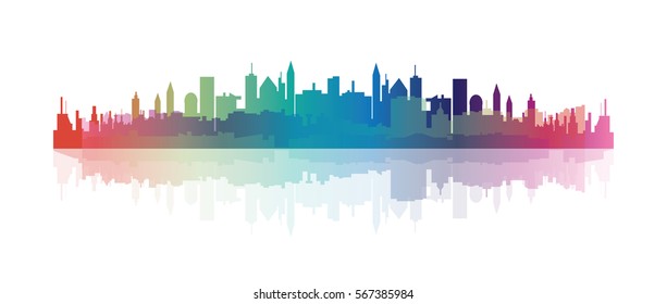 Rainbow Cityscape Vector Illustration Reflection Stock Vector (royalty 