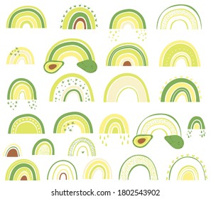 Rainbow clip art set with avocados. Vector illustration.