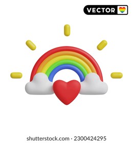 rainbow and cloud 3D vector icon set, on a white background