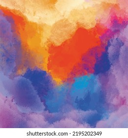 Rainbow cloud from blue, purple, red, orange, and yellow colored textured background canvas wallpaper