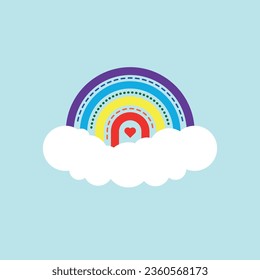 rainbow and cloud, bright icon on a blue background