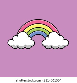 Rainbow With Cloud Cartoon Vector Icon Illustration. Nature Object Icon Concept Isolated Premium Vector. Flat Cartoon Style