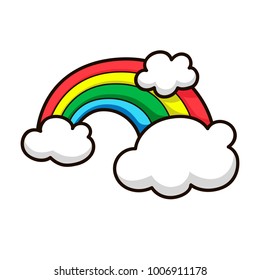 Rainbow, cloud. Colorful cute cartoon illustration isolated on white. Good day, summer concept. Trendy modern fashion  style. Patch badge, sticker, children design.