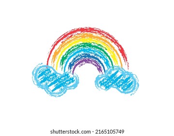 Rainbow With Cloud Crayon Hand Drawn Scribbles