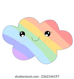 Rainbow cloud. Cute cartoon kawaii character. Vector illustration.