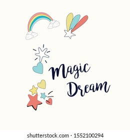 rainbow cloud corazón amor star texto chica ilustración vectorial