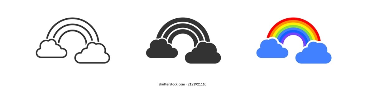 Rainbow and cloud, icon. Color rainbow sign. Outline simple silhouette symbol in vector flat style.