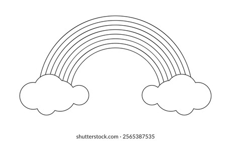 rainbow cloud Illustration art line, rainbow across and cloud for coloring book, colorful rainbow for kid coloring print