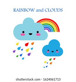 Rainbow and cloud. Kawaii. Childish cute graphic. Vector illustration for web design or print.