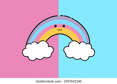 Rainbow and Cloud Kawaii Cute Illustration