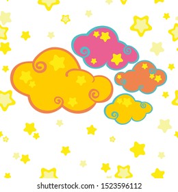 rainbow cloud pattern with yellow stars on white background vector