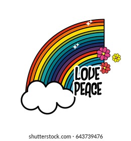 rainbow and cloud with peace and love message