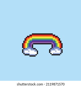 rainbow and cloud in pixel art style
