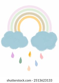 Clipart de ilustración de lluvia de nube de arco iris