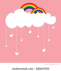 Rainbow with cloud and rain of love hearts - Vector
