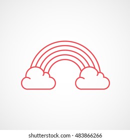 Rainbow And Cloud Red Line Icon On White Background