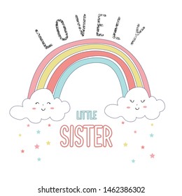 rainbow cloud sky glitter text color star girl tee illustration art vector