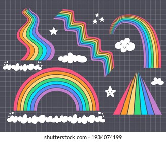 Rainbow, cloud and stars vector clip art. Sky objects. Silhouette flat illustration. Cutting file. Suitable for cutting software. Cricut, Silhouette