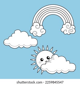 Rainbow Cloud Sun Weather Digital Stamp