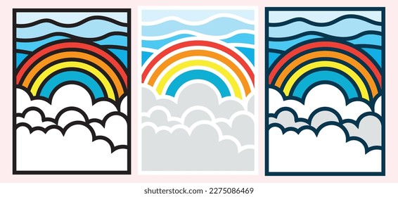 rainbow and cloud template design,geometric shape with outline.A4 size vector design