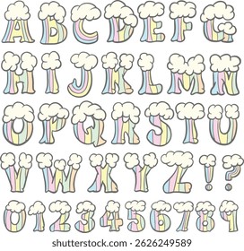 Rainbow cloud typography font lettering ABC cartoon vector text