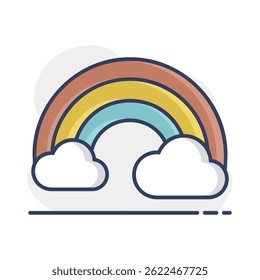 Rainbow and cloud vector icon. Meteorology sign. Graph symbol for travel, tourism and weather web site and apps design, logo, app, UI