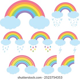  Rainbow, Rainbow Cloud vector illustration on a white background