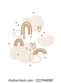 rainbow and cloud. Vector Print for kids room decoration, fabric, paper, card, t shirt, poster, textile. Vector illustration