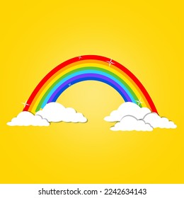 Rainbow and Cloud yellow Background Vector