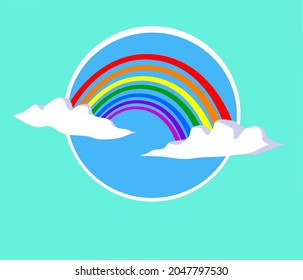 Rainbow in clouds, 2d vector drawing, sticker.