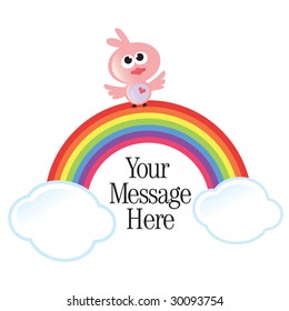 Rainbow, Clouds, and Bird Vector
