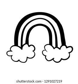 Rainbow and clouds. Black and white contour doodle element illustration, vector for Valentine's Day.