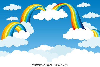 Rainbow and clouds in the blue sky.