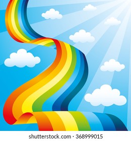 Rainbow and clouds in the blue sky
