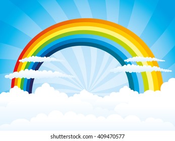 Rainbow and clouds in the blue sky.