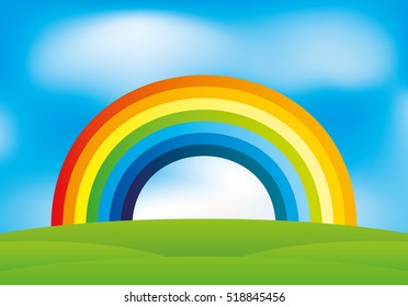 Rainbow and clouds in the blue sky.