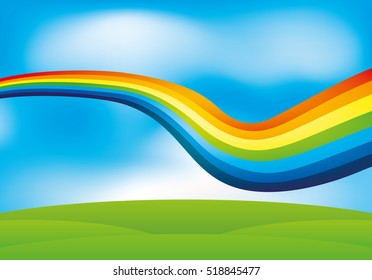 Rainbow and clouds in the blue sky.