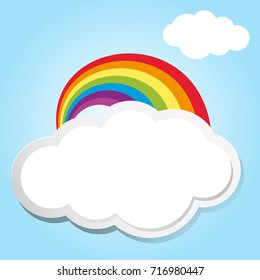 Rainbow and clouds in blue sky illustration
