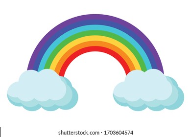 Rainbow with clouds. Bright vector illustration isolated on white background.