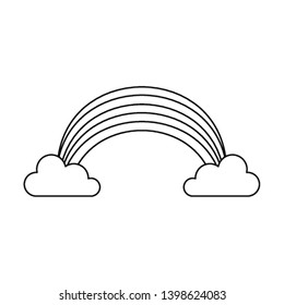 Rainbow and clouds cartoon in black and white