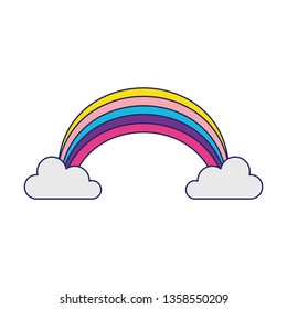 Rainbow and clouds cartoon blue lines